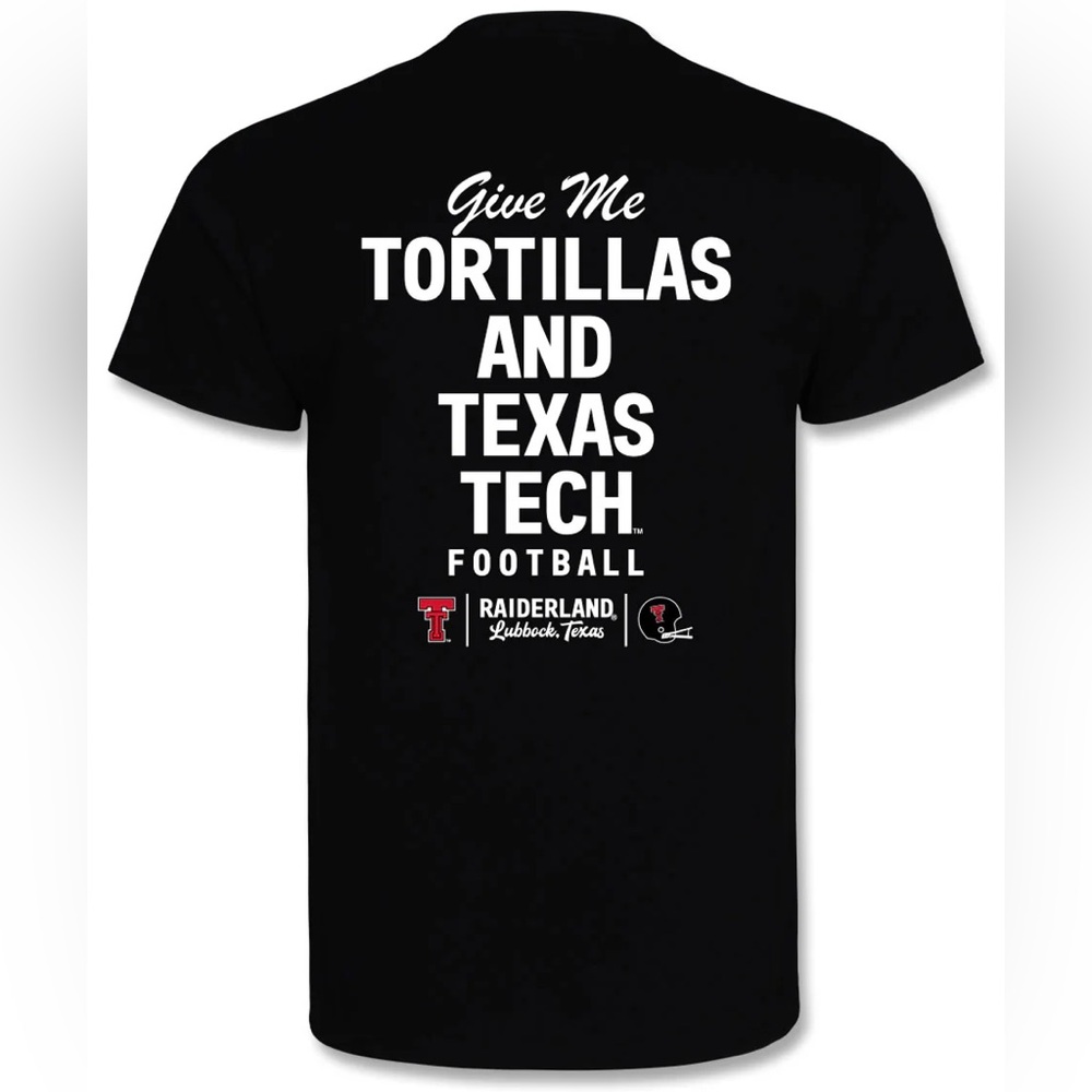 TEXAS TECH "GIVE ME TORTILLAS" BLACK SHORT SLEEVE T-SHIRT
